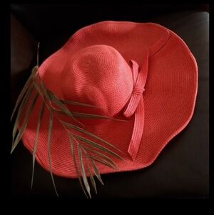 Wide Brim Straw Sun Hat in Red